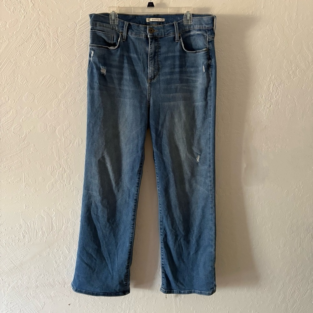 Whetherly James High Rise Straight Wide‎ Leg Distressed Women Blue Jeans 18L/34L